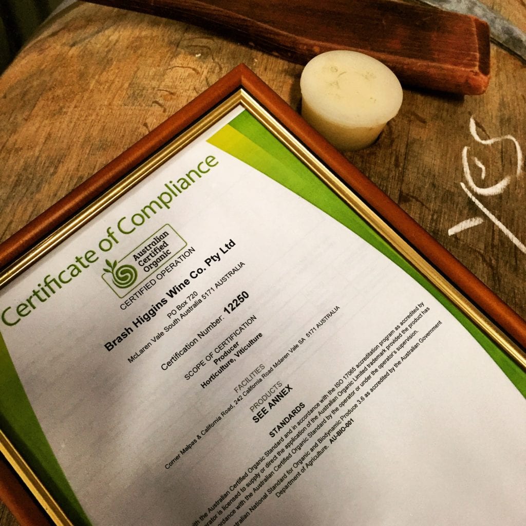 organic certification for Brash Higgins